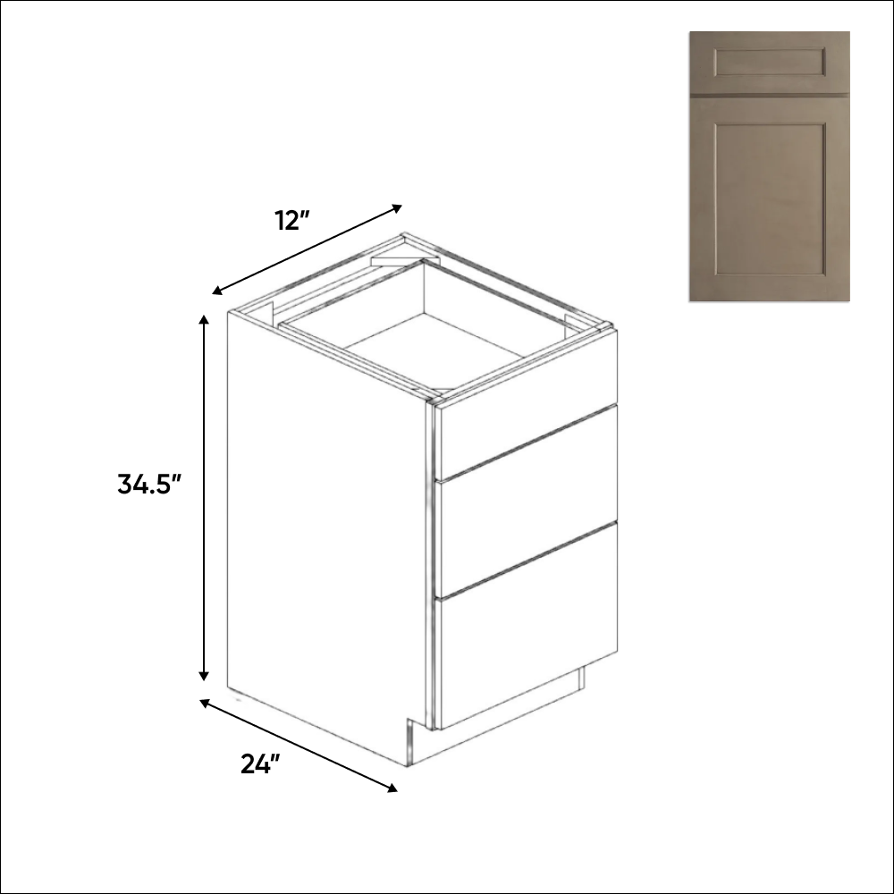 Newport Millstone - Three Drawer Base Cabinets - 12"W x 34.5"H x 24"D - Pre Assembled