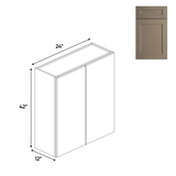 Newport Millstone - 42" Height Double Door Wall Cabinets - 24"W x 42"H x 12"D - Pre Assembled