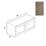 RTA - Newport Millstone - Double Glass Door Wall Cabinets - 30"W x 12"H x 12"D