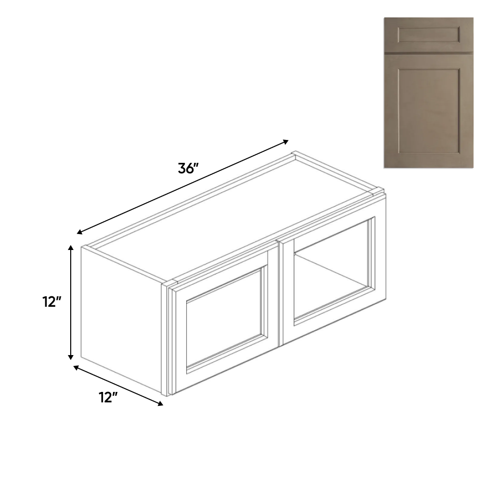 RTA - Newport Millstone - Double Glass Door Wall Cabinets - 36"W x 12"H x 12"D