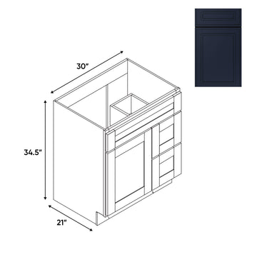 RTA - Elegant Shaker Navy - Vanity Cabinets with 1 Door 2 Drawer Right - 30