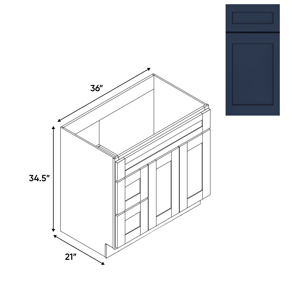 RTA - Navy Shaker - 36"W x 34.5"H x 21"D - Vanity  with 2 Door 2 Drawer Left - NS-3621DL