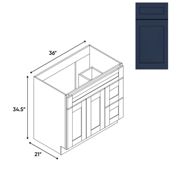 RTA - Navy Shaker - Vanity Cabinets with 2 Door 2 Drawer Right - 36