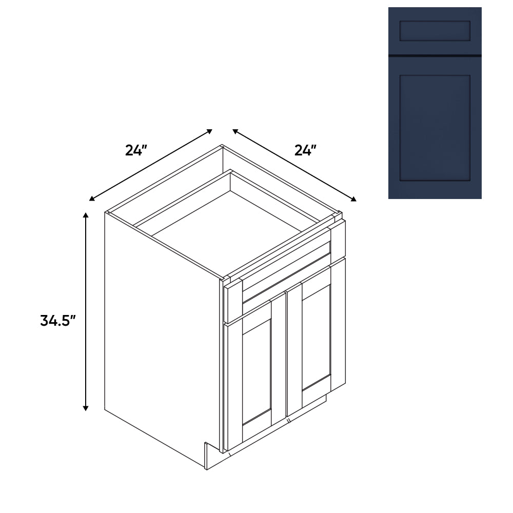 RTA - Navy Shaker - 24"W - Base Cabinet with 2 Door 1 Drawer 1 Shelf - 24"W x 34.5"H x 24"D - NS-B24