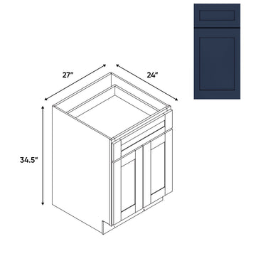 RTA - Navy Shaker - 27"W - Base Cabinet with 2 Door 1 Drawer 1 Shelf - 27"W x 34.5"H x 24"D - NS-B27