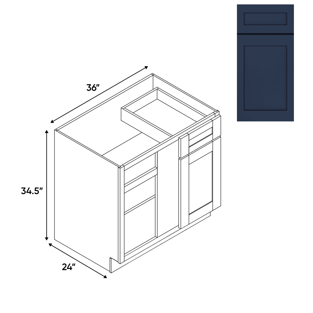 RTA - Navy Shaker - Base Blind Corner - 1 Door 1 Drawer - 36"W x 34.5"H x 24"D - NS-BBC36-42LR