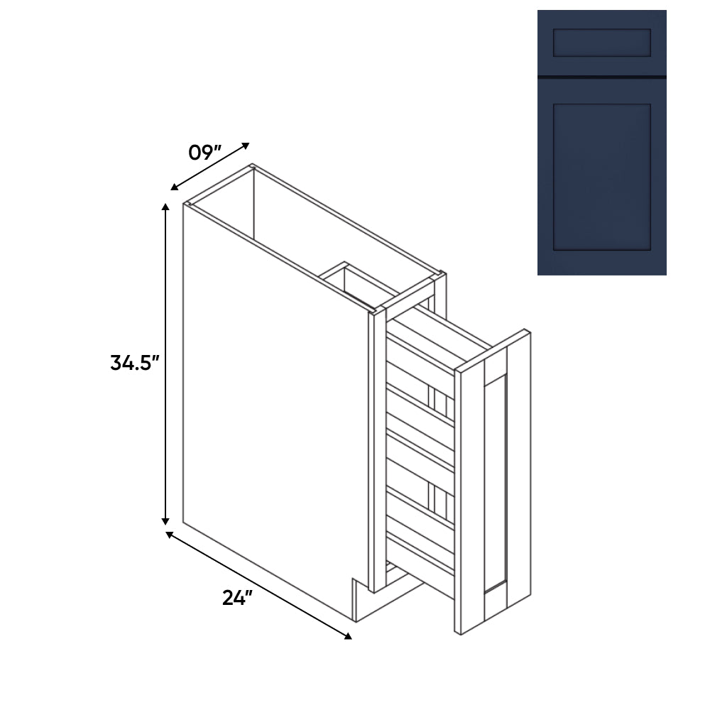 RTA - Navy Shaker - Base Spice Rack Pull Out with 3 Shelf - 9"W x 34.5"H x 24"D - NS-BFP9