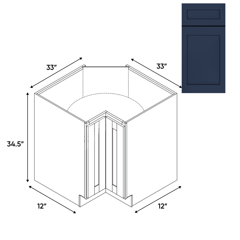 RTA - Navy Shaker - Lazy Susan - 1 Door 2 Wood Turning Shelf - 33"W x 34.5"H x 33"D - NS-LS33