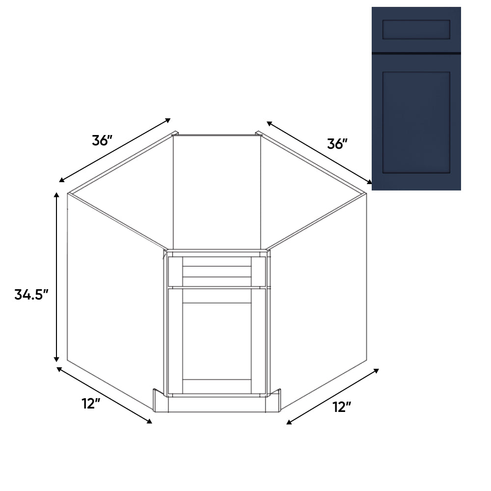 RTA - Navy Shaker - Base Diagonal Corner Sink Cabinet - 36"W x 34.5"H x 36"D - NS-NCSB36