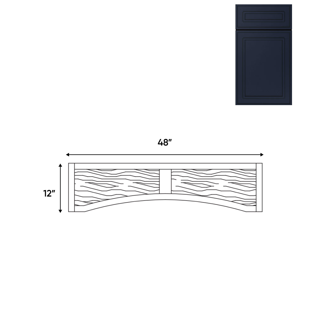 RTA - Elegant Shaker Navy - 48"W x 12"H - Valance (Raised Wood Panel)