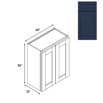 RTA - Navy Shaker - Wall High Cabinets with 2 Door 2 Shelf - 24