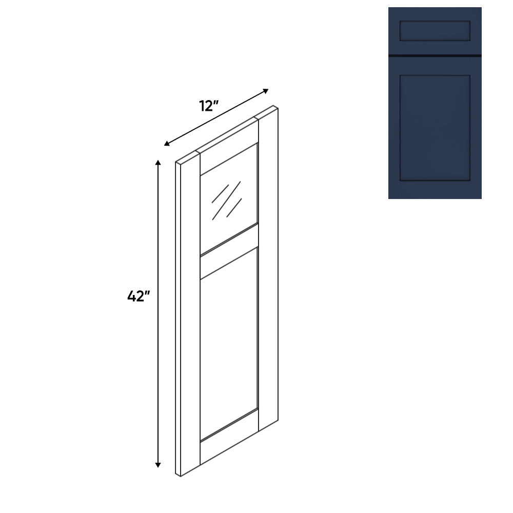 RTA - Navy Shaker - Wall Glass Door - Left - 12"W x 42"H x 12"D - NS-WGD1242L