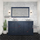 Dukes 60 in. Freestanding Bathroom Vanity with White Carrara Marble Top, White Square Sink