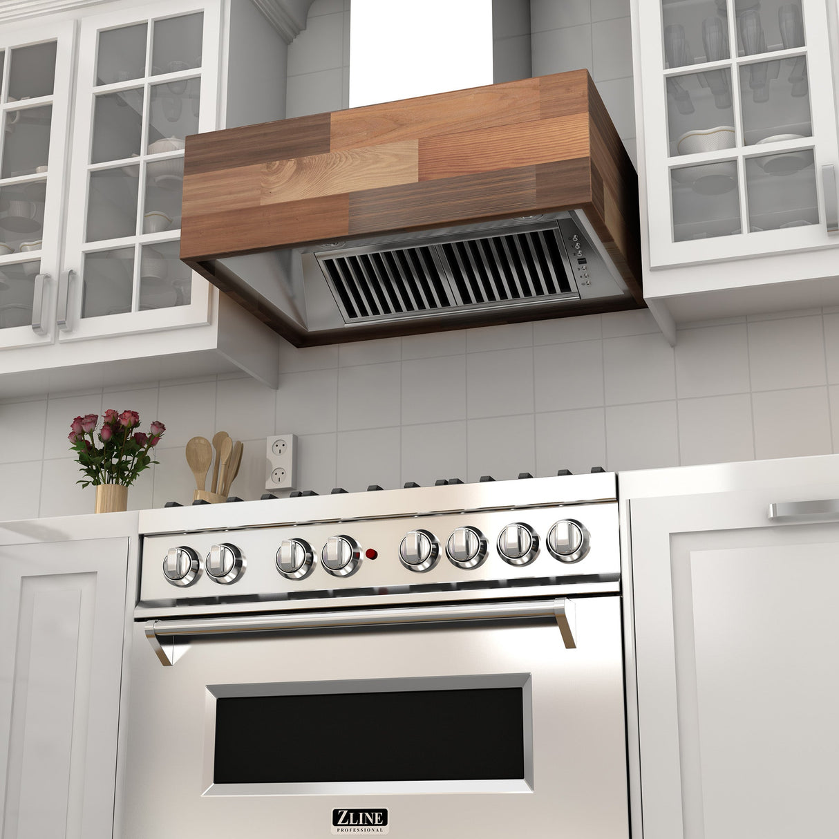 ZLINE 36 in. Remote Blower Ducted Designer Series Wooden Wall Mount Range Hood in Butcher Block (681W-RS-36-400)