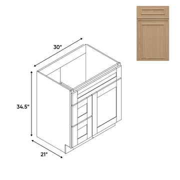 RTA - Elegant Shaker Oak - Vanity Cabinets with 1 Door 2 Drawer Left - 30