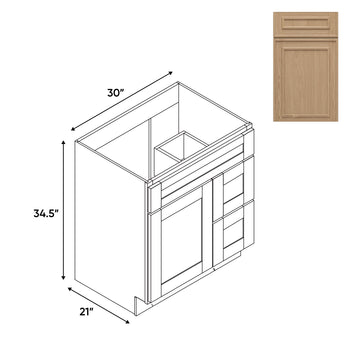 RTA - Elegant Shaker Oak - Vanity Cabinets with 1 Door 2 Drawer Right - 30