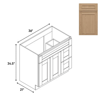 RTA - Elegant Shaker Oak - Vanity Cabinets with 2 Door 2 Drawer Right - 36