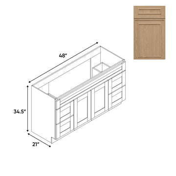 RTA - Elegant Shaker Oak - Vanity Cabinets with 2 Door - 4 Drawer (2 Left - 2 Right) - 48