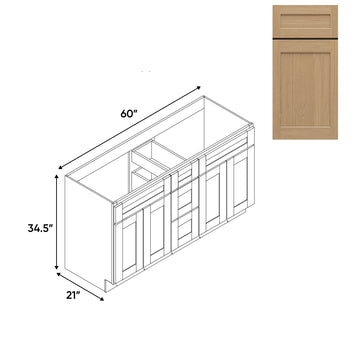 RTA - Oak Shaker - Vanity Cabinets with 3 Drawer Center - 4 Drawer Side - 60