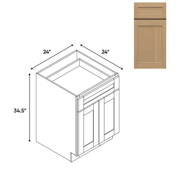 RTA - Oak Shaker - 24"W - Base Cabinet with 2 Door 1 Drawer 1 Shelf - 24"W x 34.5"H x 24"D - OS-B24