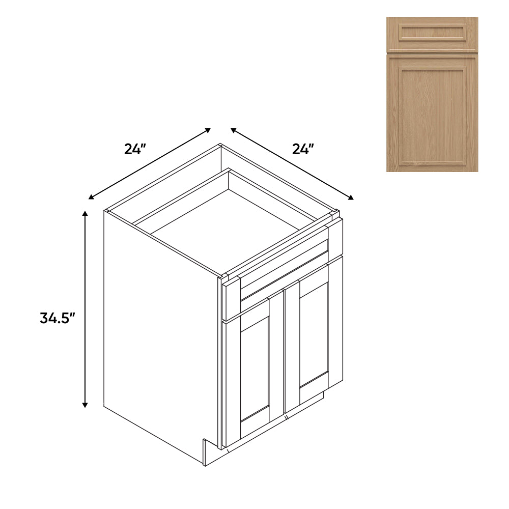 RTA - Elegant Shaker Oak - 24"W - Base Cabinet with 2 Door 1 Drawer 1 Shelf - 24"W x 34.5"H x 24"D