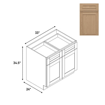 RTA - Elegant Shaker Oak - Base Cabinet with 2 Door 2 Drawer 1 Shelf - 33