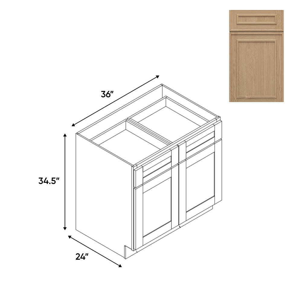 RTA - Elegant Shaker Oak - Base Cabinet with 2 Door 2 Drawer 1 Shelf - 36"W x 34.5"H x 24"D