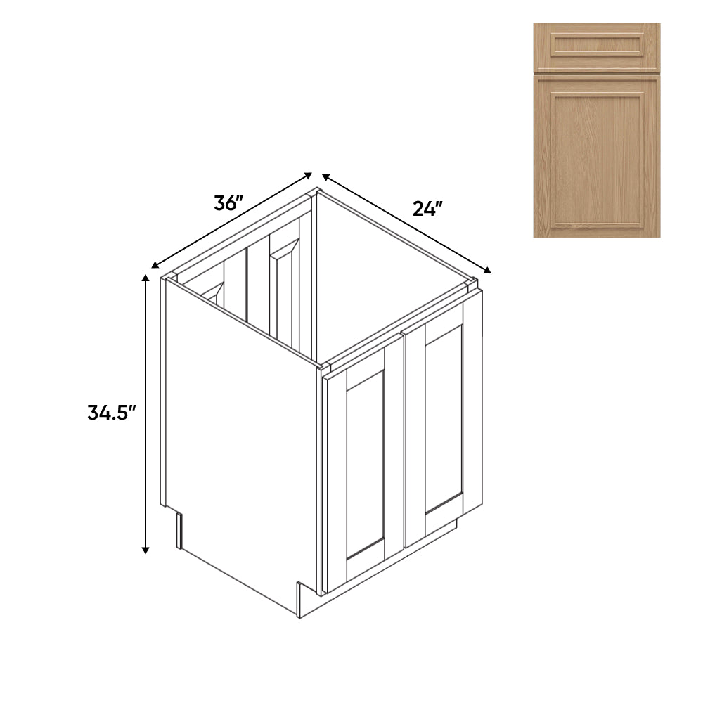 RTA - Elegant Shaker Oak - Base Cabinet with 4 Door - 24"W x 34.5"H x 24"D