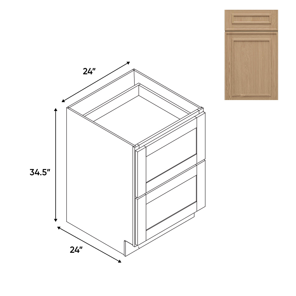 RTA - Elegant Shaker Oak - Drawer Pack with 2 Drawer - 24"W x 34.5"H x 24"D