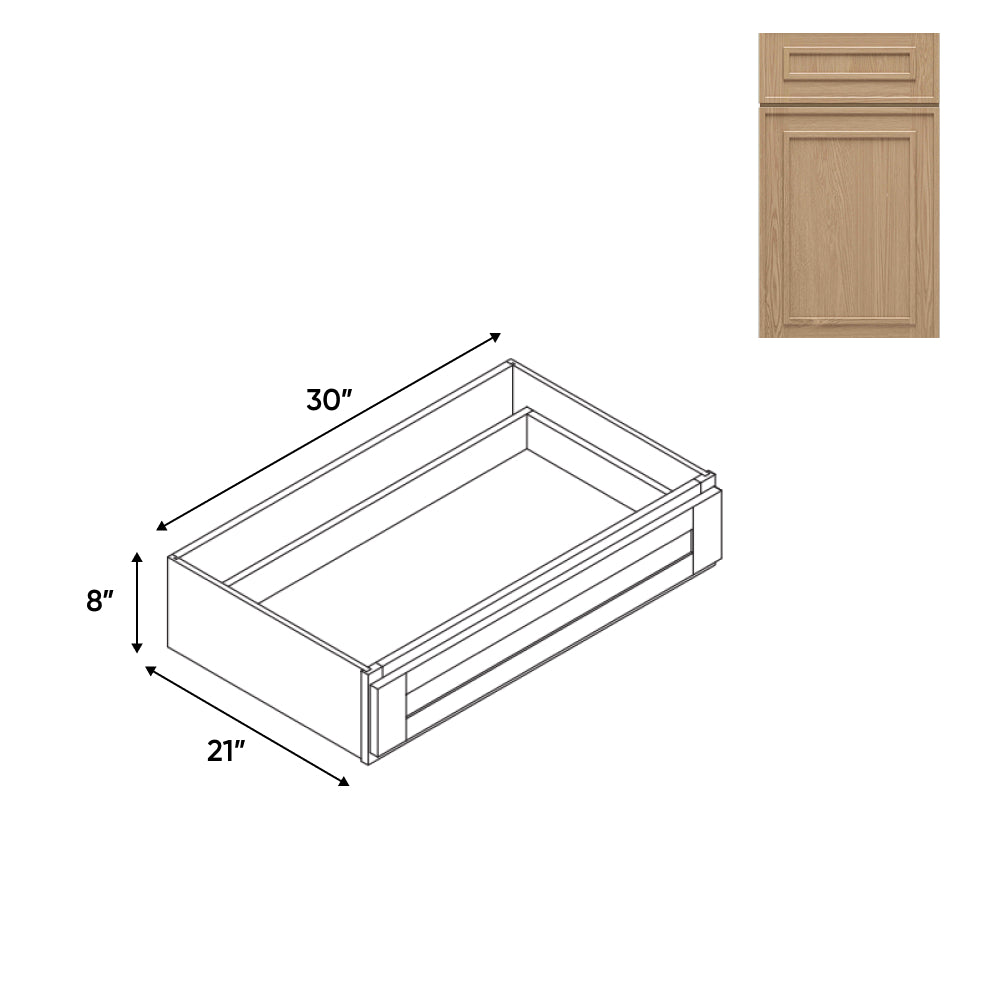 RTA - Elegant Shaker Oak - Desk Knee Drawer - 30"W x 8"H x 21"D