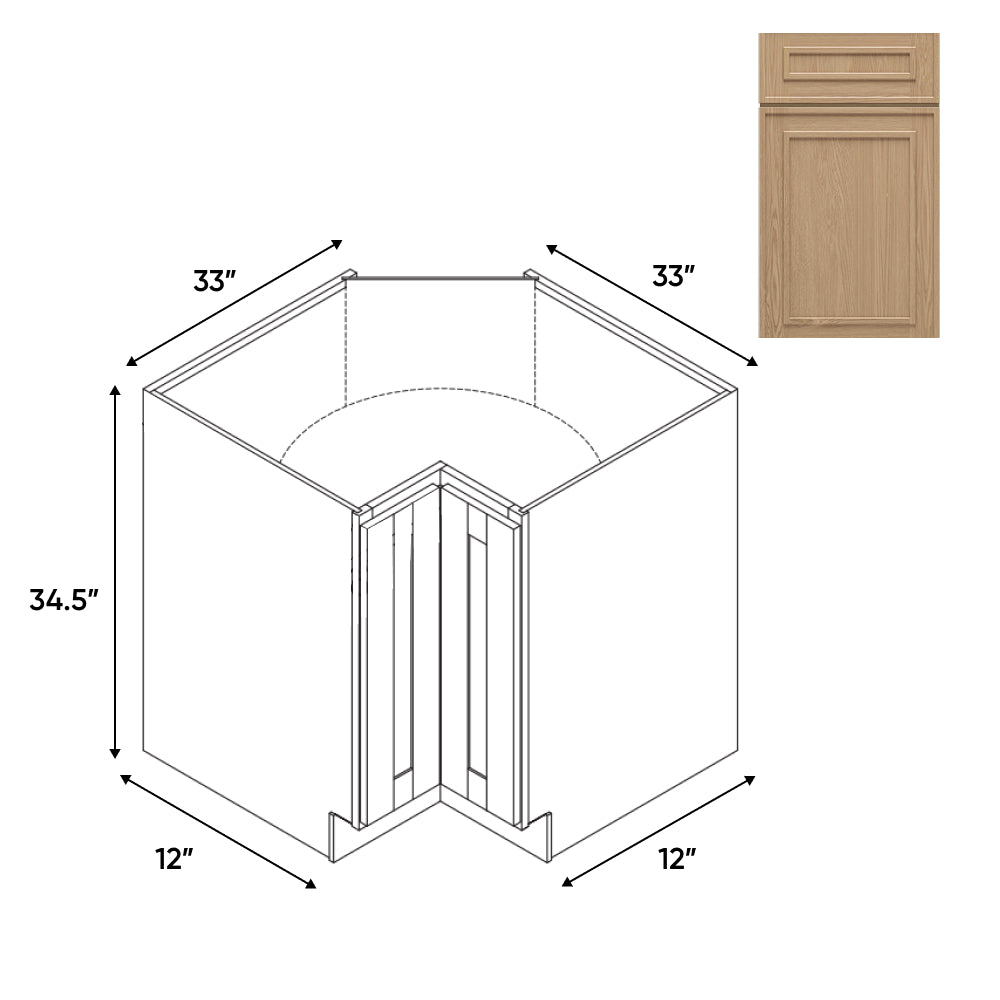 RTA - Elegant Shaker Oak - Lazy Susan - 1 Door 2 Wood Turning Shelf - 33"W x 34.5"H x 33"D - ESO-LS33