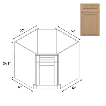 RTA - Elegant Shaker Oak - Base Diagonal Corner Sink Cabinet - 36