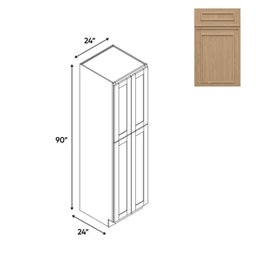 RTA - Elegant Shaker Oak - Tall Pantry Cabinets with 4 Door 5 Shelf Space - 24