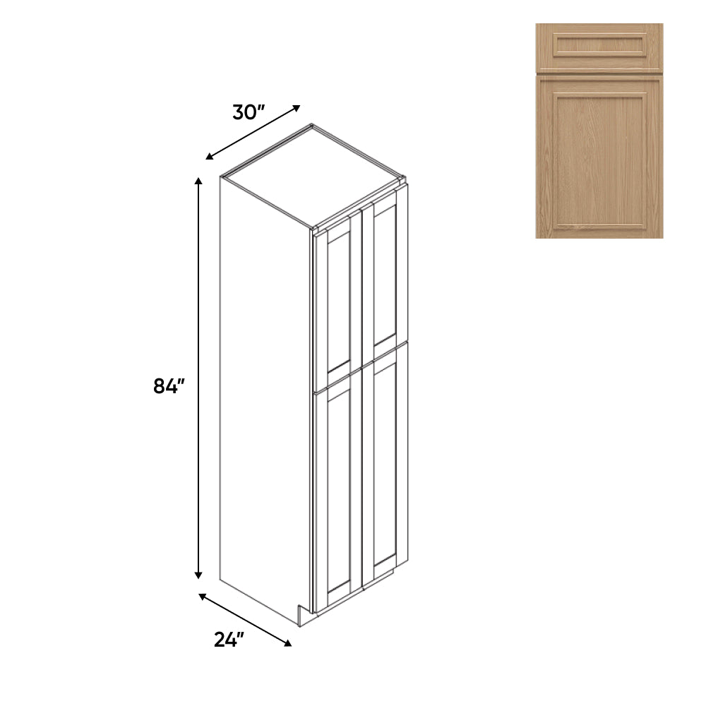 RTA - Elegant Shaker Oak - Tall Pantry Cabinets with 4 Door 5 Shelf Space - 30"W x 84"H x 24"D