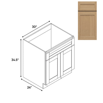 RTA - Oak Shaker - 30"W - Sink Base 2 Door with 1 Drawer Face - 30"W x 34.5"H x 24"D - OS-SB30