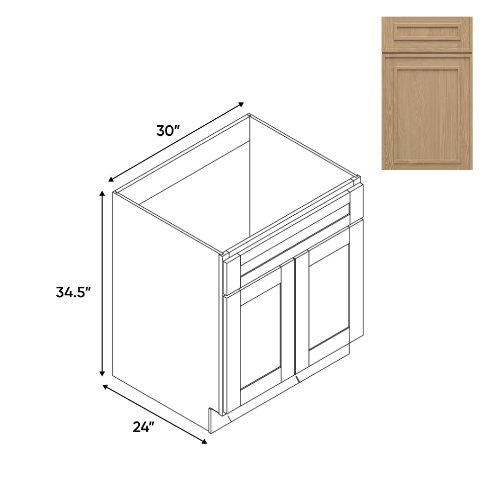 RTA - Elegant Shaker Oak - 30"W - Sink Base 2 Door with 1 Drawer Face - 30"W x 34.5"H x 24"D