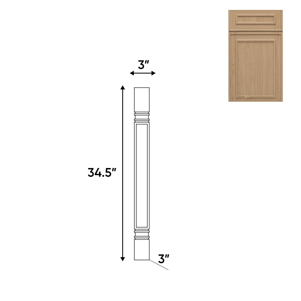 RTA - Elegant Shaker Oak - Turning Post - 3"W x 34.5"H x 3"D