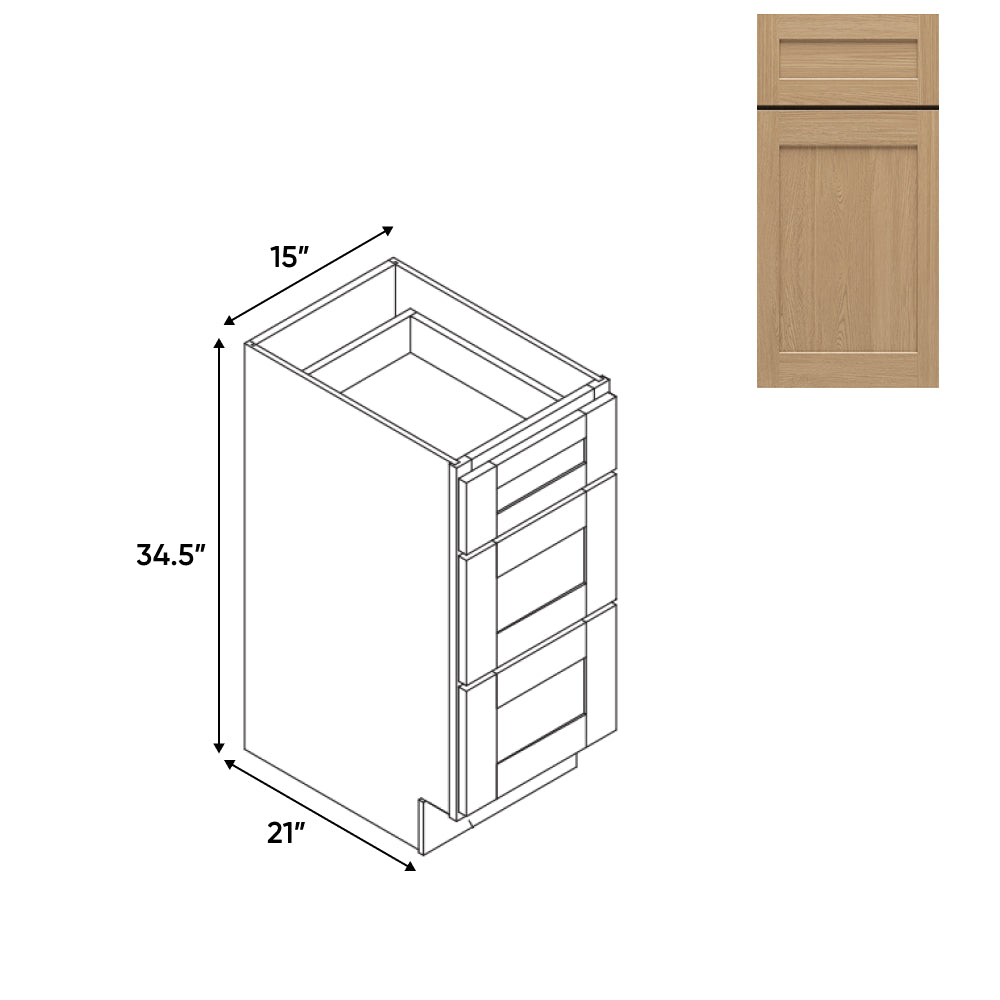 RTA - Oak Shaker - Vanity Drawer Pack with Drawer - 15"W x 34.5"H x 21"D - OS-V15