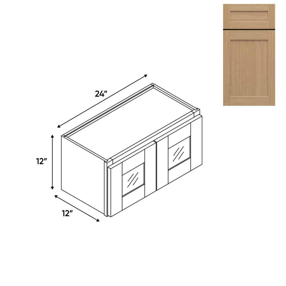 RTA - Oak Shaker - 24"W - Stack Up Wall Cabinet with Two Glass Door - 24"W x 12"H x 12"D - OS-W2412GD