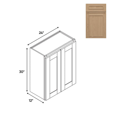 RTA - Elegant Shaker Oak - Wall High Cabinets with 2 Door 2 Shelf - 24