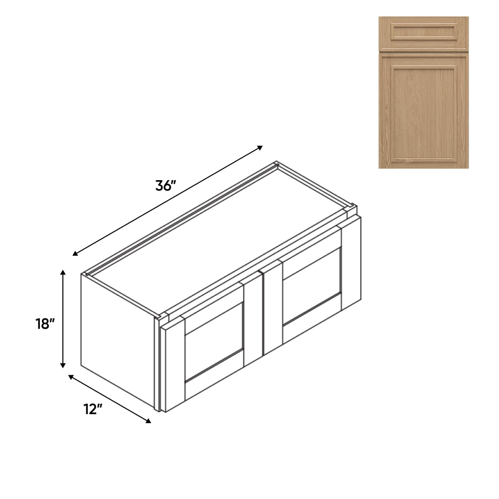 RTA - Elegant Shaker Oak - Wall High Cabinets with 2 Door - 36"W x 18"H x 12"D