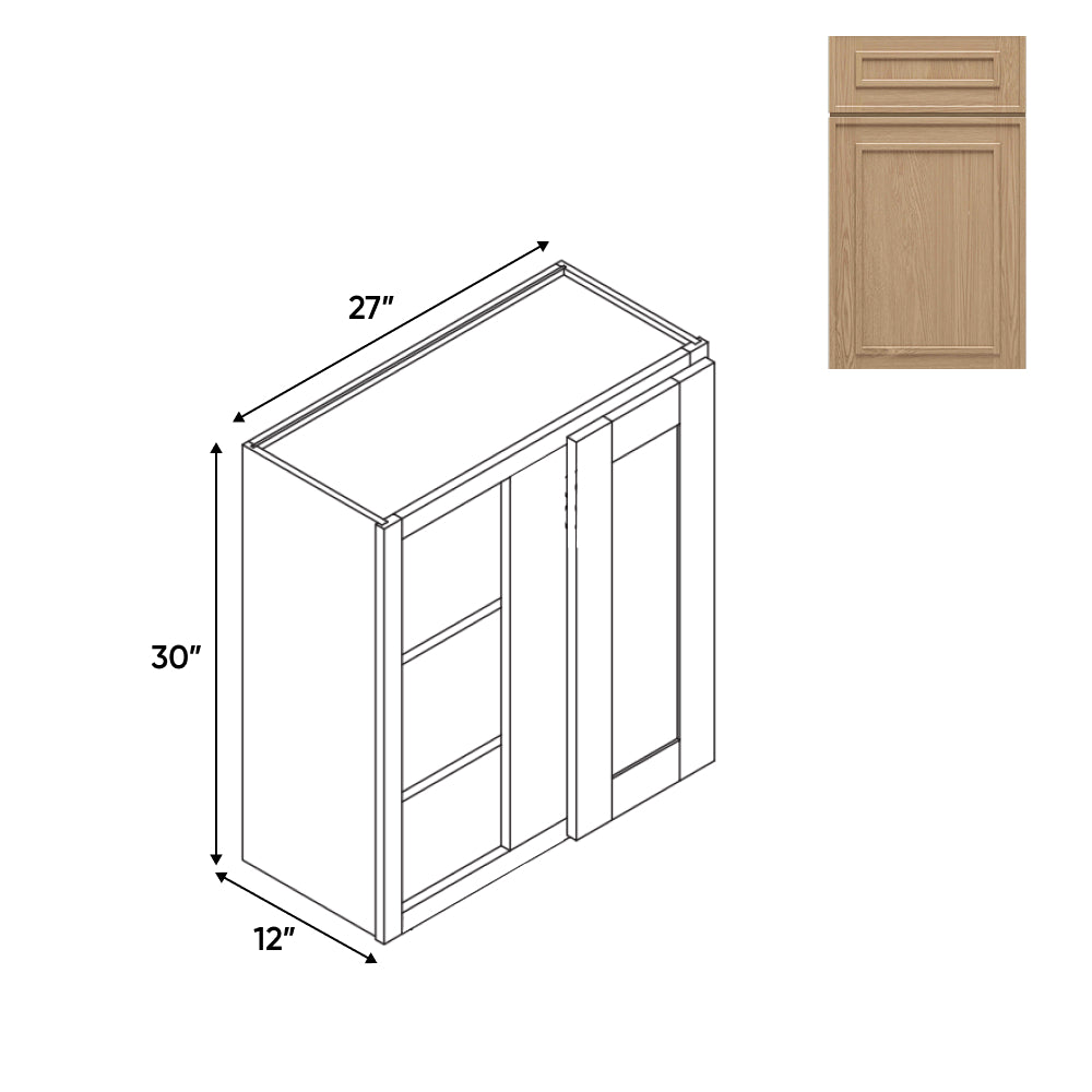 RTA - Elegant Shaker Oak - Wall Blinder Corner - 1 Door 2 Shelf - 27"W x 30H" x 12"D