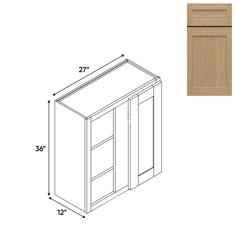 RTA - Oak Shaker - Wall Blinder Corner - 1 Door 2 Shelf - 27"W x 36H" x 12"D - OS-WBC2736