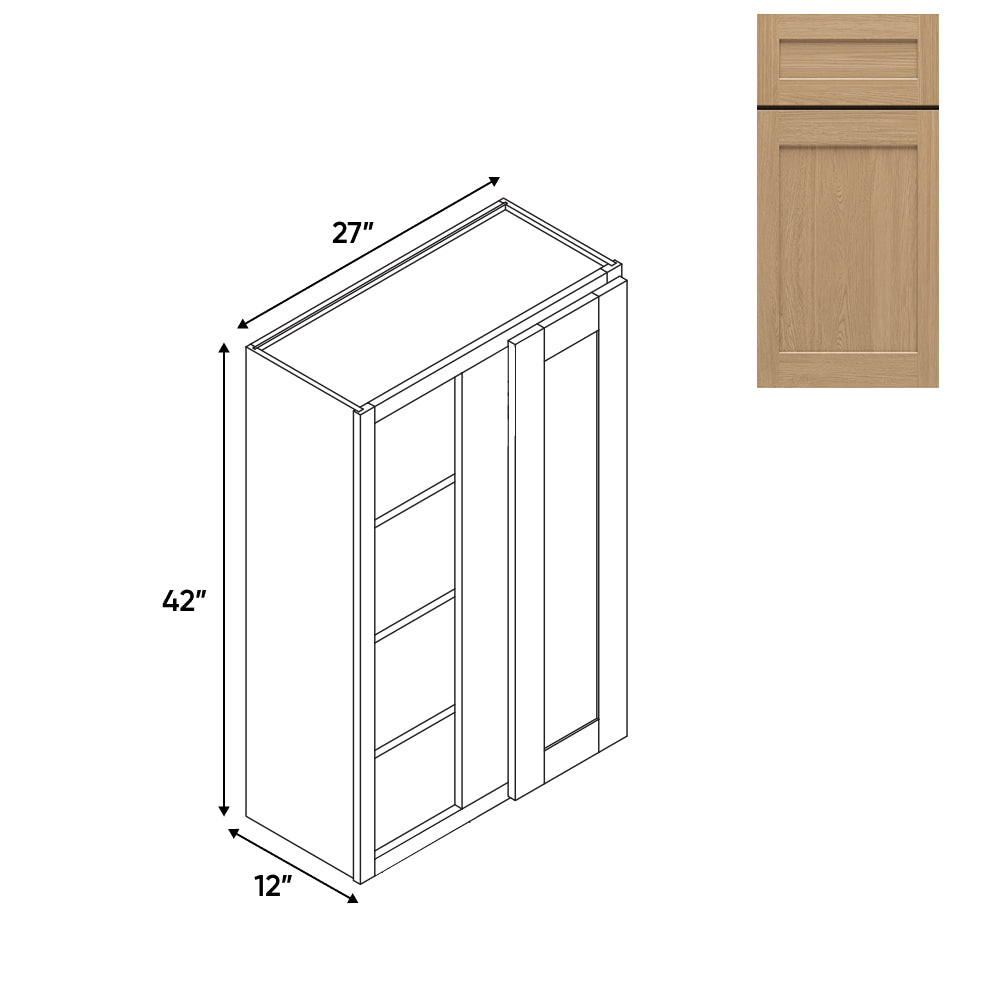 RTA - Oak Shaker - Wall Blinder Corner - 1 Door 2 Shelf - 27"W x 42H" x 12"D - OS-WBC2742