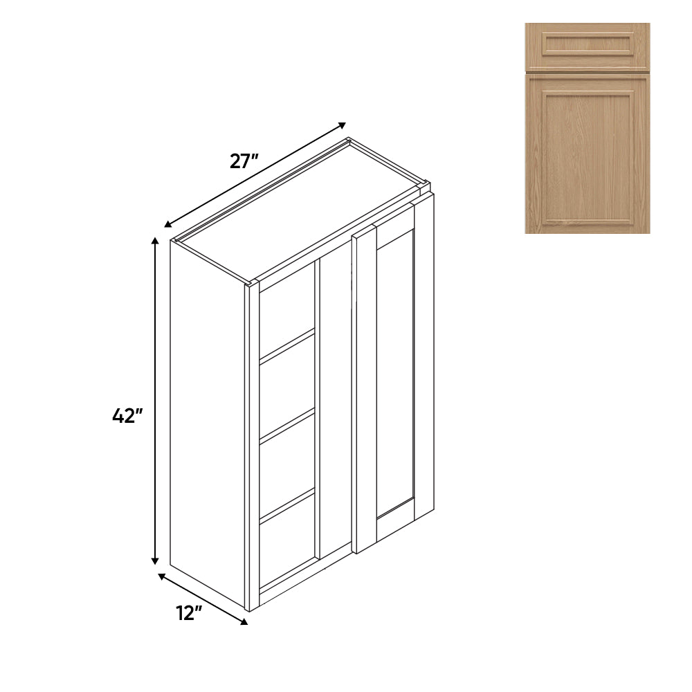 RTA - Elegant Shaker Oak - Wall Blinder Corner - 1 Door 2 Shelf - 27"W x 42H" x 12"D