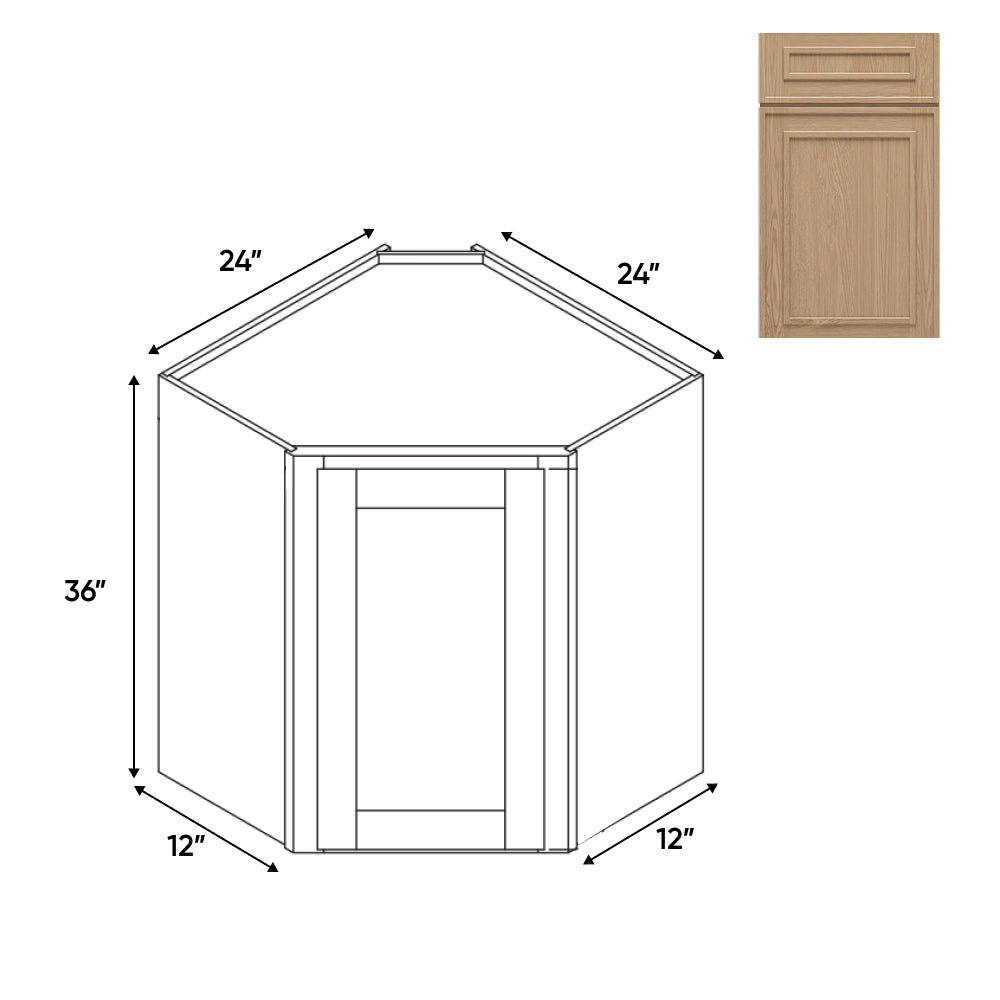 RTA - Elegant Shaker Oak - Wall Diagonal Corner - 1 Door 2 Shelf - 24"W x 36"H x 12"D