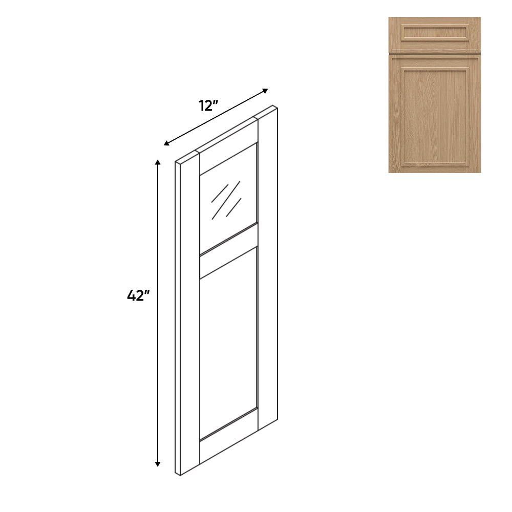 RTA - Elegant Shaker Oak -Wall Glass Door - Left - 12"W x 42"H x 12"D