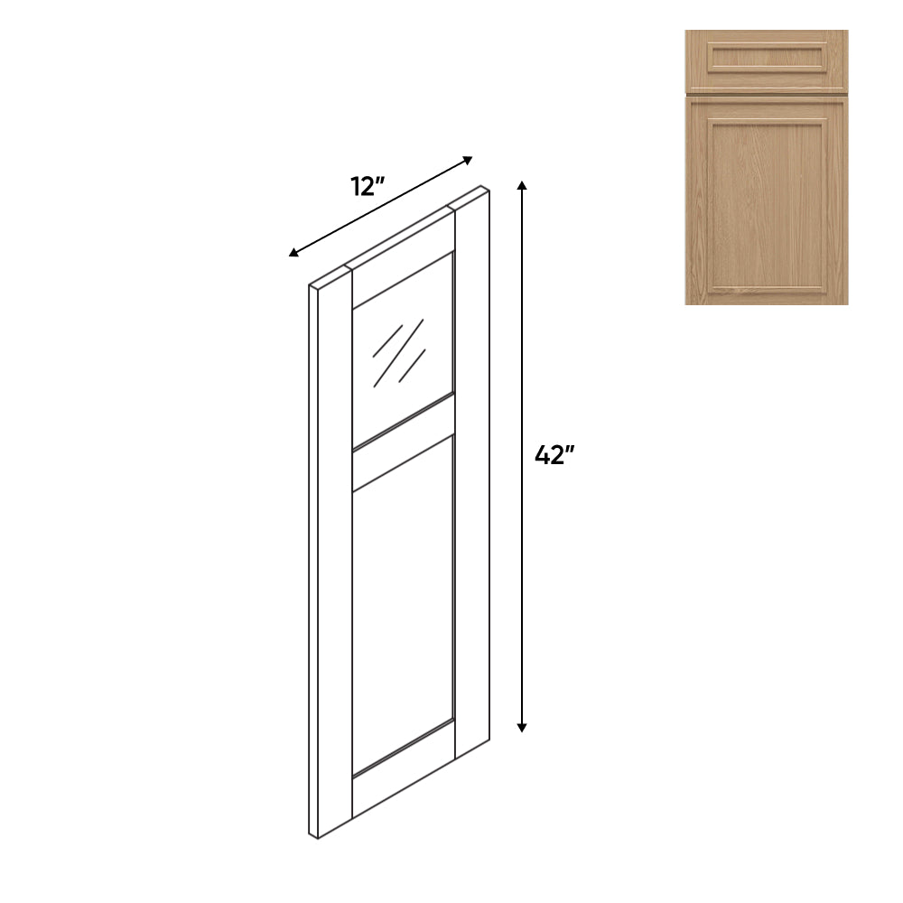 RTA - Elegant Shaker Oak - 12"W x 42"H -Wall Glass Door - Right