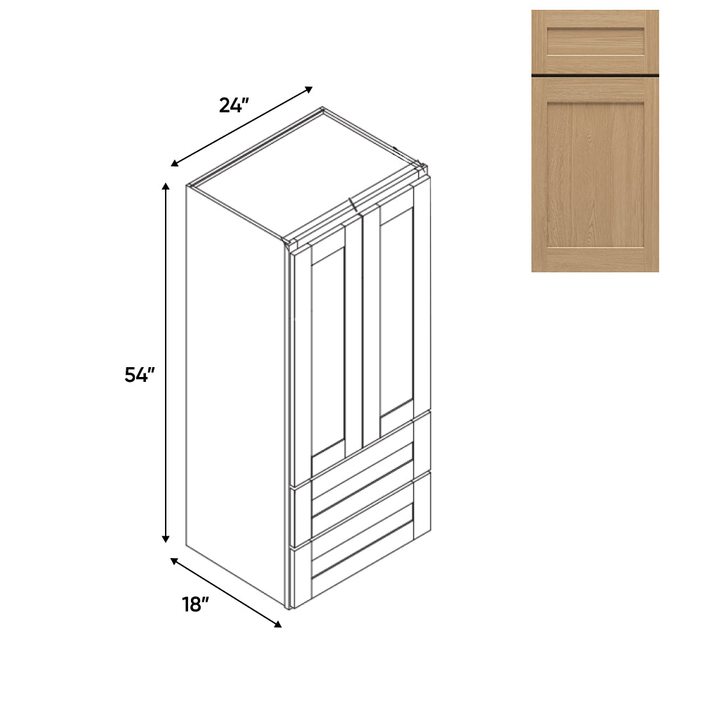 RTA - Oak Shaker - Wall Pantry Drawer Cabinet - 24"W x 54"H x 18"D - OS-WPDC245418