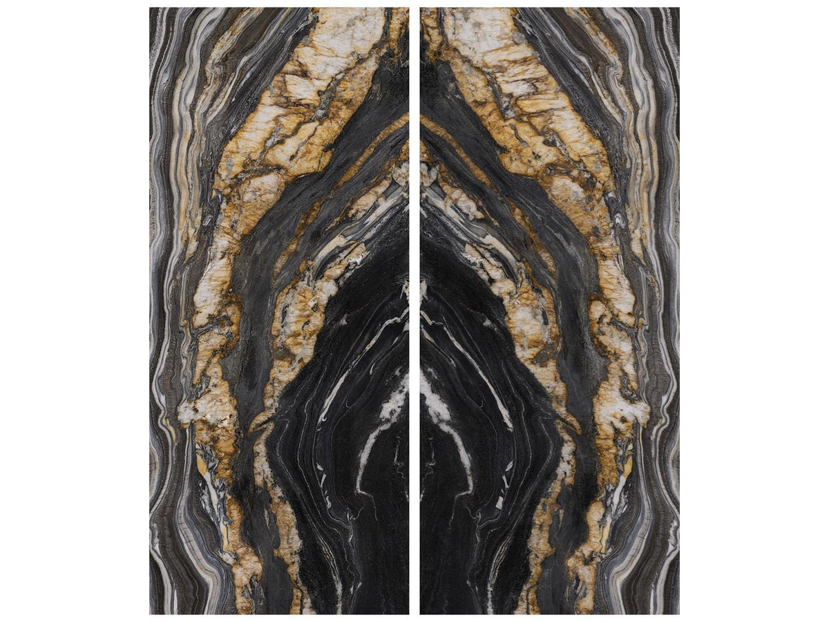 48 x 110 in Majesto Oro Noir Bookmatch Cut Polished Rectified Colorsync Sintered Slab 6 mm